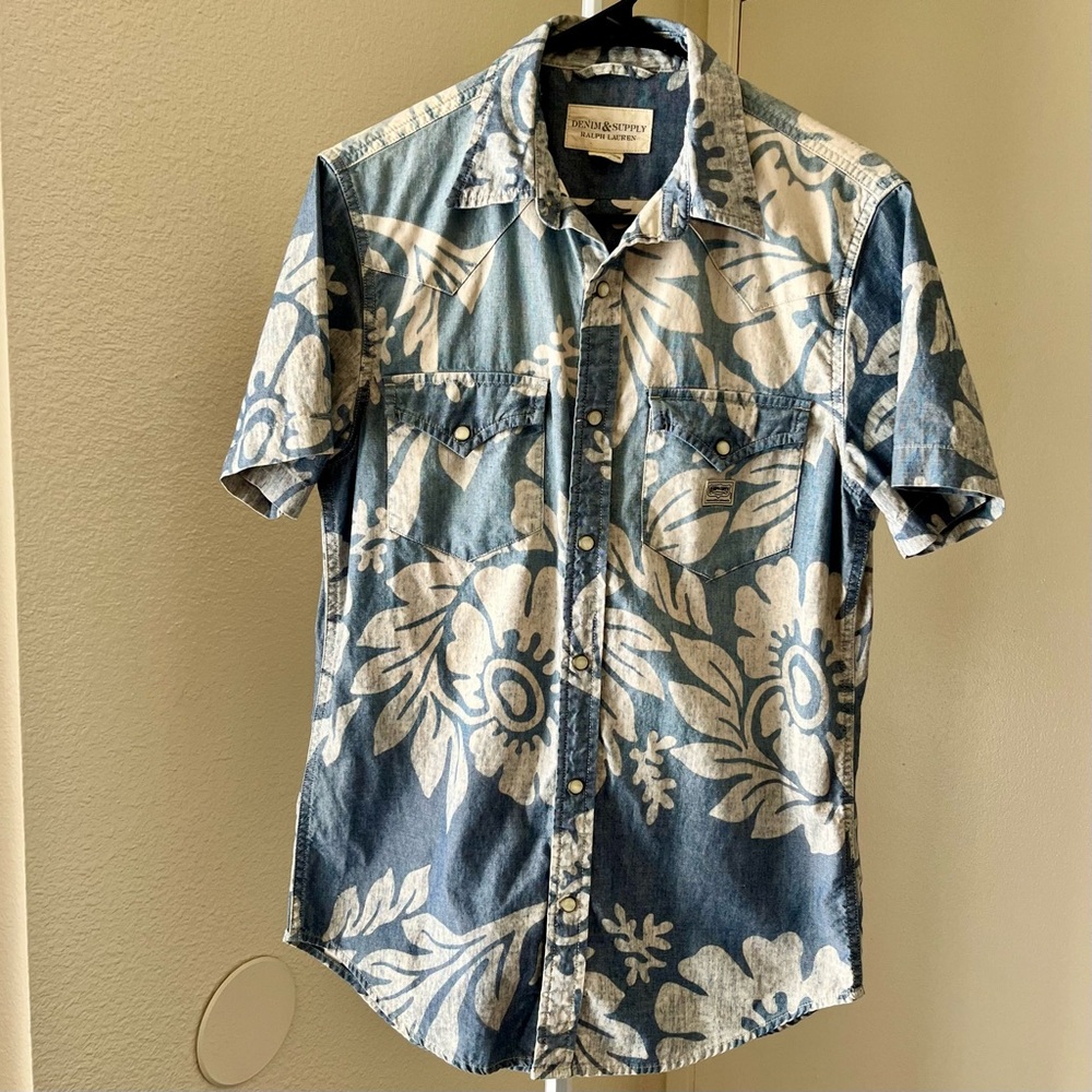 RALPH LAUREN Denim & Supply Pearl Snap Shirt Hawaiian Floral Blue Size S